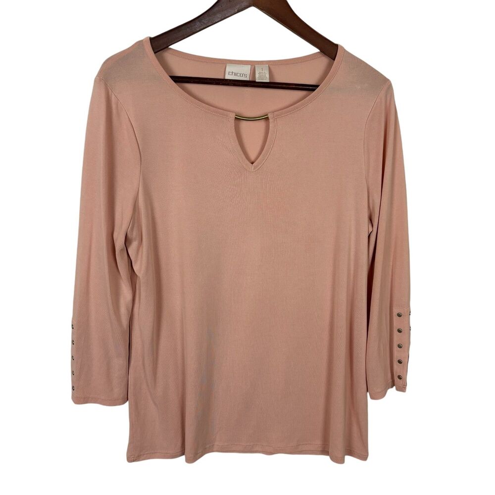 Chico's Pink Blush Keyhole Bar 3/4 Sleeves Blouse Top Women's 1 Small